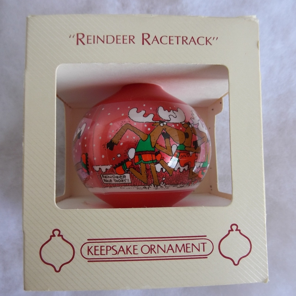 Hallmark "Reindeer Racetrack" 1984 Glass Ornament